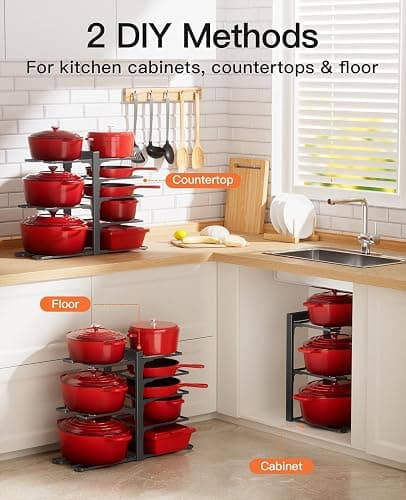 ORDORA Pots and Pans Organizer Rack for Cabinet, 15.83" Height 8-Tier Heavy Duty 120LBS Pot Pan Organizer under Cabinet Adjustable for Dutch Oven, Cast-iron Pan, Heavy Skillets Griddles, Shallow Pot thumbnail 3
