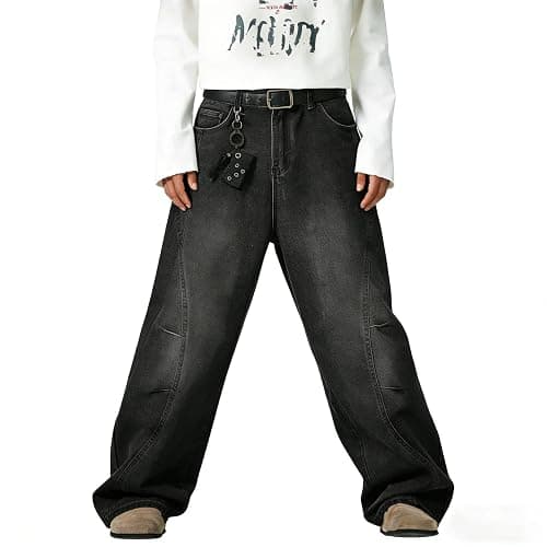 qcdyrxf Mens Irregular Sutures Baggy Jeans Y2k Wide Leg Loose Fit Streetwear Denim Hip Hop Jeans thumbnail 5