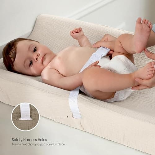 lulumoon Baby Changing Pad Cover: Muslin Diaper Changing Table Pad Cover - Changing Pad Sheets for Girls Boys (Olive+Cream) - Olive&cream thumbnail 3