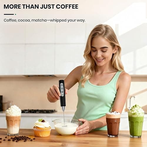 Colarlemo Milk Frother Handheld Rechargeable, Frother Wand Drink Mixer Electric Whisk for Coffee, Detachable With 3 Stainless Whisks, Hand Mixer for Lattes, Cappuccino, Matcha, Egg, No Stand,Black thumbnail 8