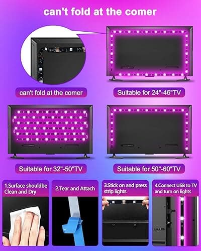 Daymeet TV LED Backlight, 9.8ft for TV Behind 32-60 inch TV Led Lights for Monitor Backlight RGB Led Light Strip, USB Powered Lights with Remote Music Sync Bluetooth APP Control thumbnail 6