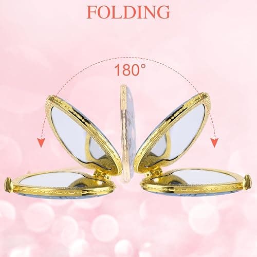 YUXIANLB 2 Pcs Compact Mirror for Purse, Vintage Double-Sided Flower Makeup Mirrors Portable Trave Cosmetic Mirror for Women Girls, Heart Folding Mini Handheld Mirror for Pocket (Pink, Blue) - Pink, Blue thumbnail 4