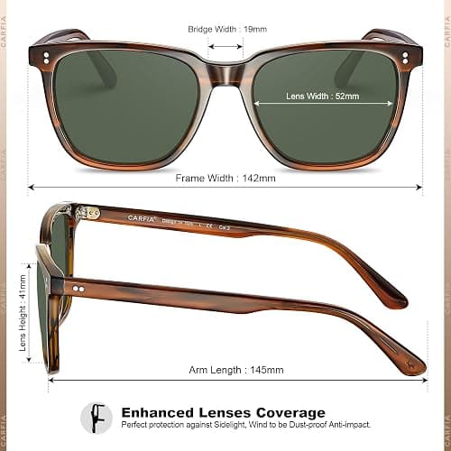 CARFIA Acetate Polarized Sunglasses for Men UV400 Protection Classic Retro Square Shades Driving Glasses thumbnail 5