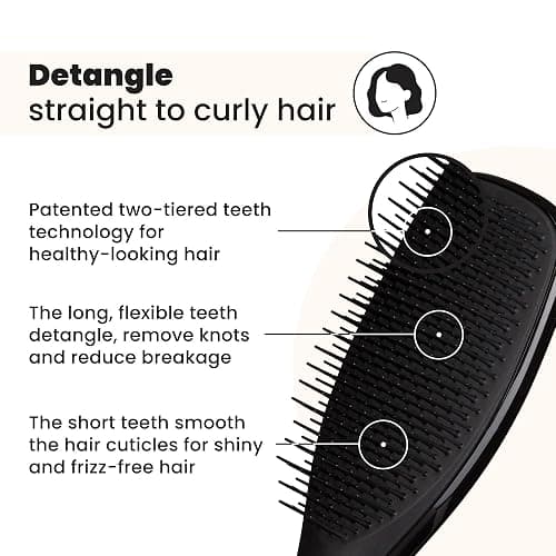 Tangle Teezer Ultimate Detangler Brush for Wet & Dry Hair, Eliminates Knots & Reduces Breakage for All Hair Types, Liquorice Black thumbnail 2