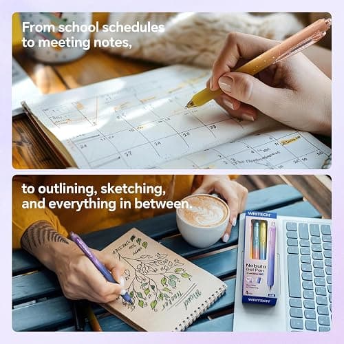 WRITECH Gel Pens Bold Point: 1.0mm Black Ink Retractable 4ct Smooth Writing with Aesthetic Gradient Color Barrel for Journaling Note Taking Silent Click No Smear Nebula Pen Set thumbnail 6