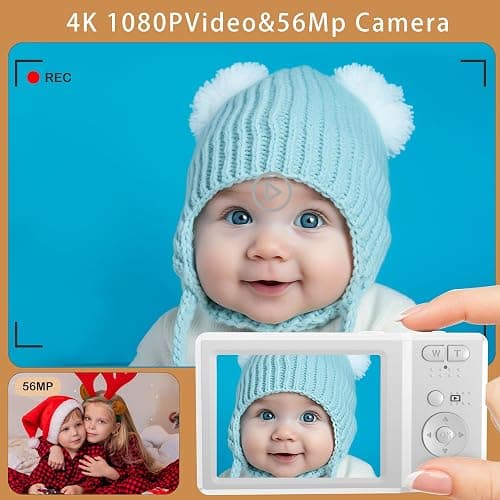 56MP FHD Digital Camera with 20X Digital Zoom & Autofocus, Anti-Shake Point and Shoot Camera for Kids Adults Beginners, Includes 32GB SD Card, Portable Compact for Travel thumbnail 2