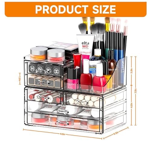 SUOXING Clear Acrylic Makeup Organizer for Vanity,Bathroom,Dresser,6 Drawer Cute Make up Organizers for Counter,Plastic Countertop Makeup Storage for Beauty,Jewelry,Brush,Cosmetic,Skin Care Organizer thumbnail 3