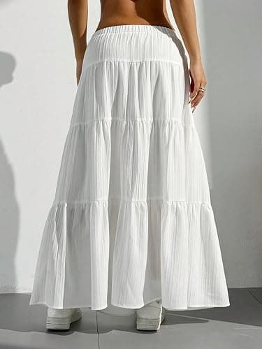 Xuani Maxi Skirt for Women Long Boho Flowy Ruffle Elastic High Waist | Flared, A Line, Decorative Front Tie, Tiered Layer Versatile, Lining, Casual Summer Beach Vacation Outfits, 2026 Spring Fall thumbnail 2