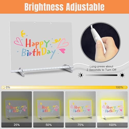 LED Note Board with Colors, 13.7"X10" 4 Modes &7 Colors Acrylic Dry Erase Boards with Light, Include Adapter, Hanging Chain, Led Drawing Board for Kids with Stand,7 Markers, Spray Bottle thumbnail 6