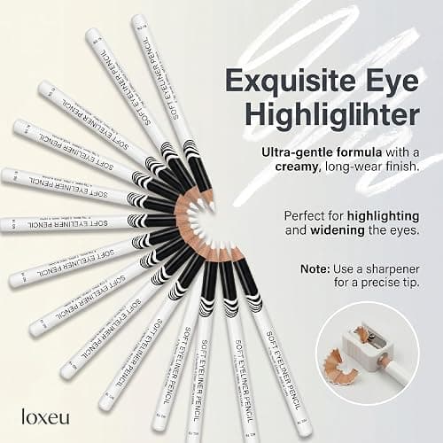 12Pcs White Eyeliner Pencils, Professional Hig|hlighter Gel Eye Liner Pencil, Soft Waterproof Eyeliner Pens for Skin Marking Eyeshadows Makeup, Easy to Colour, Gift for Mom Girl Friend thumbnail 2