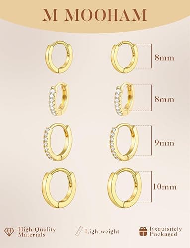 M MOOHAM Huggie Hoop Earrings for Women Teen Girls, 14K Gold Plated | Hypoallergenic Earring Set for Sensitive Ears, Small Huggie Hoops, Dainty Earrings Stack, Trendy Jewelry Gifts thumbnail 5