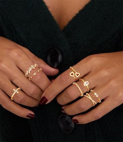 TOSGMY Gold Silver Rings For Women Non Tarnish Gold Plated Stackable Rings Wedding Engagement Bands Dainty 14K Gold Ring Simple Trendy Cubic Zirconia Thumb Stacking Ring Pack Size 4-11 thumbnail 2