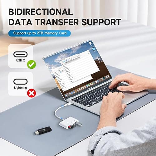 USB C SD Card Reader, 3 in 1 USB-C Memory Card Adapter with Dual Slots (SD/MicroSD) & USB 3 Port for iPhone 15/16/17 Pro Max, iPad Pro/Air/Mini, Mac, MacBook Pro/Air, and More Type C Devices thumbnail 7