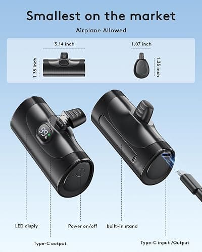 Ultra Small Portable Charger with Stand, Mini Power Bank with USB C Connect Powerbank Fast Charging, Phone Charger Battery Pack 5000mAh Compatible with iPhone 17/16/15 Series and Android Phones etc thumbnail 6