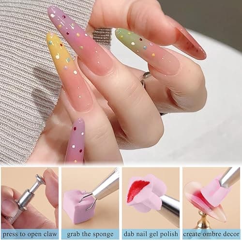Fcozpjk 100Pcs Soft Nail Sponges for Ombre, Gradient Effect Pink Nail Art Sponges With Grabbing Pen 6Pcs Wedge Sponges Aura Nails Ombre Nail Brush Professional Accessories Manicure Salon Supplies thumbnail 3