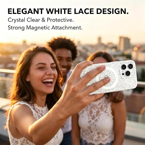 L-FADNUT for iPhone 16 Pro Max Case Lace Clear Flower Magnetic,White | [Compatible with Magsafe] Aesthetic Vintage Floral Lace Case Soft TPU Slim Shockproof Translucent Girly Cover Women Girls thumbnail 7