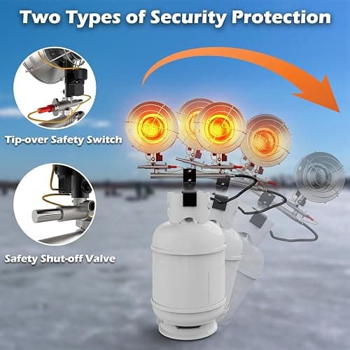 Buyplus Propane Heater 30,000BTU, Portable Outdoor Propane Heater with 3 Adjustable Modes & Safety Shut-off Valve, 30° Rotating Double Tank Top Tent Heaters for Camping, Fishing, Outdoor Use, Red thumbnail 5