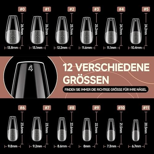 UNA GELLA Ballerina Tips für Gelnägel, 216 Stück 12 Größen Soft Gel Press on Nail Tips Full Cover Fake Nägel Set für Nagelverlängerung Halb Matt DIY Art Home thumbnail 7
