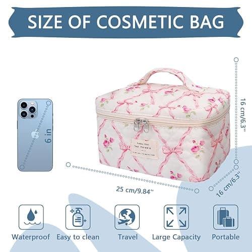 Large Makeup Bag, Cute Cosmetic Bag for Women Girls, Floral Coquette Aesthetic Toiletry Bag, Travel Make Up Organizer Bag (Pink Butterfly) thumbnail 3