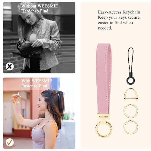 Leather Wristlet Keychain, Car Wrist Key Chain Bracelet with 2 Key Rings & D Ring, Cute Wrist Lanyard for Women Men thumbnail 2