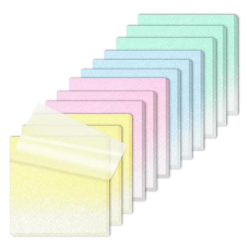 Transparent Glitter Sticky Notes 12 Pack, Sparkly Frosted Gradient 3x3 Inch, High Transparency Glass-Like Adhesive Clear Seee Through Sticky Notes for Women Office School Supplies (600 Sheets) - Image 1