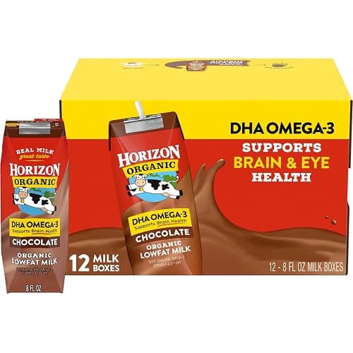 Horizon Organic Shelf Stable 1% Lowfat DHA Omega-3 Chocolate Milk Boxes, 8 fl oz, 12 Count - 8g Protein per Serving, USDA Organic UHT from Pasture-Raised Cows, Ready to Drink for Lunchbox, Travel, or On-the-Go, No Refrigeration Needed - Image 1