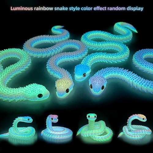 Binvin 24 inch 3D Printed Animals-Snake Viper,3D Printed Snake Toys 3D Printed Articulated Snake Animal Model Ornaments Creative Funny Toy Festival Gift for Frends (Luminous Rainbow, 24 Inch) thumbnail 7
