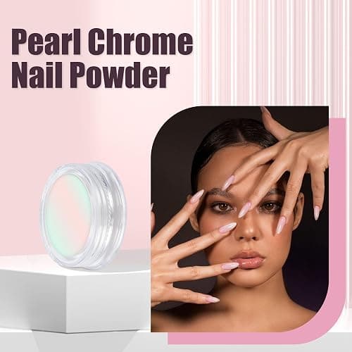 Artdone 8 Jars Chrome Nail Powder Magic White Pearl Kit Mirror Effect Silver Metallic Holographic Dip Nail Powder For Resin Craft & Nail Art Fimo, Decoration Iridescent Aurora Mermaid Pigment - 8 jars pearl chrome thumbnail 2