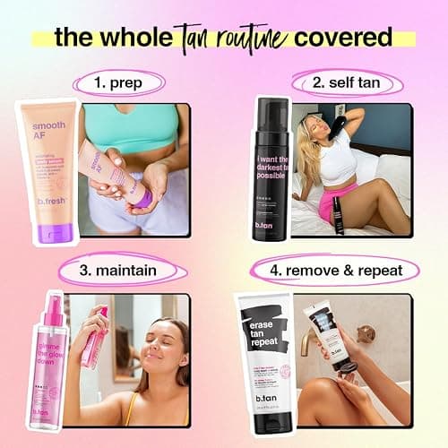 b.tan Dark Self Tanner Kit | Get The Darkest Tan Possible Bundle - Best Dark Self Tanning Mousse w Mitt Applicator, 1 Hour Sunless Tanner, Fast Bronzing Glow, No Fake Tan Smell, Vegan, 6.7 Fl Oz thumbnail 6