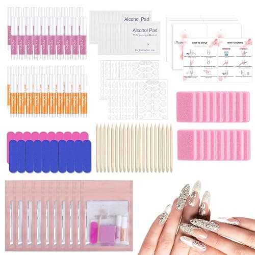 20PCS Press On Nail Tool Kit: Nail Prep Kit with Glue, Remover, Mini File, Buffer, Prep Pad, Adhesive Tabs, Wood Stick, Instruction Card - Image 1