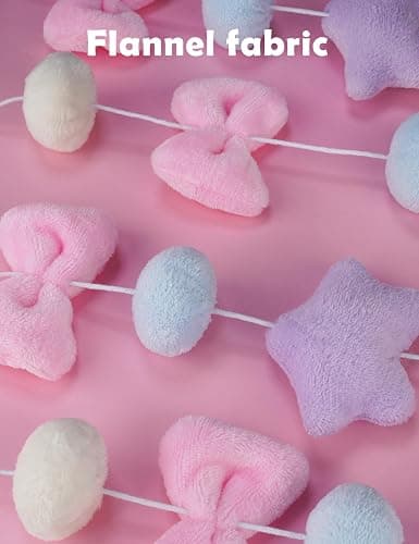 NiHome Fluffy Plush Doorway Curtain, Cute Hanging String Garland Kawaii Wall Hanging Home Decor for Girl Baby Room,Plush Bowknot Pentacle Garland Curtain with Hooks & Adhesive Velcro, 9 Strings thumbnail 5