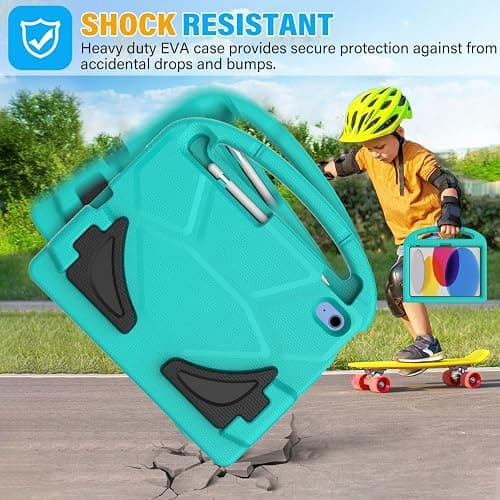 SUPLIK Kids Case for iPad A16 11-Inch 2025 (11th Gen) & iPad 10th Generation (10.9" 2022), Durable Shockproof Stand Cover with Screen Protector/Pencil Holder/Handle for Kids, Cyan thumbnail 5