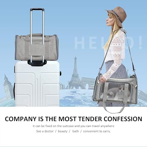 Henkelion Cat Carriers Dog Carrier Pet Carrier For Small / Medium Cats Dogs Puppies (Up To 15lbs), TSA Airline Approved Small Dog Carrier Soft Sided, Collapsible Waterproof Travel Puppy Carrier - Grey thumbnail 7