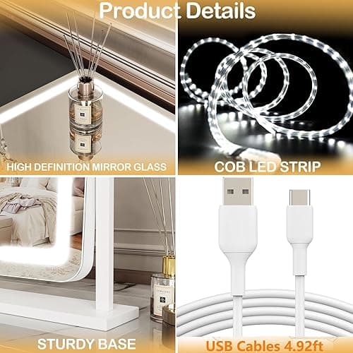 Gvnkvn Lighted Makeup Mirror, Hollywood Vanity Mirror with Lights, Three Color Lighting Modes, LED Mirror, Smart Touch Control, 360°Rotation (15.2in. Curved) thumbnail 9