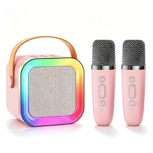 Mini Kids Karaoke Machine Toy Ages 3-12, 2 Wireless Mics Bluetooth Speaker | LED Party Lights, Voice Changer, Duets, BT 5.3, Rechargeable Portable, Christmas Birthday Gifts for Toddler Boys & Girls - Image 1