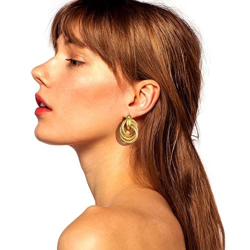 AIDSOTOU 6 Pairs Chunky Gold Earrings For Women Trendy Statement Gold Plated Flower Shell knot Dangle Earrings Lightweight Hypoallergenic Fashion Jewelry Set thumbnail 4
