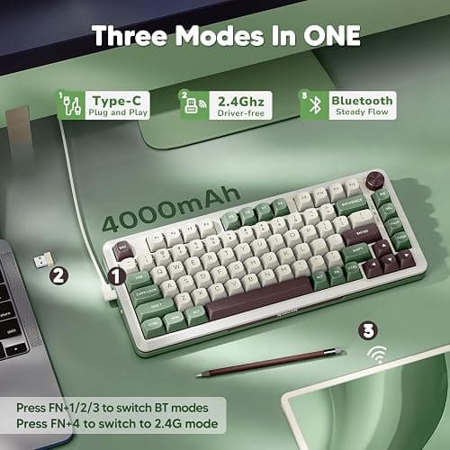 Redragon K681 Pro Wireless Mechanical Keyboard, Gasket Mounted RGB Gaming Keyboard with Volume Knob, MDA-Profile, Pre-Lubed Linear Switches, 81 Keys 75％ Tri-Mode Hot Swappable for PC/Xbox/PS (Matcha) thumbnail 4