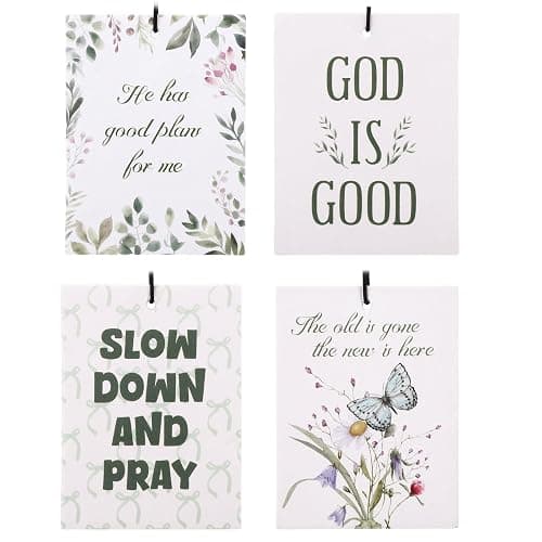 4pcs Christian Car Air Freshener, 3.15x2.36in/8x6cm Portable Cute Bible Verses Car Hanging Air Freshener with Pretty Bow and Floral Patterns for Cars Bathroom Dorm Books Decor(Green) - Image 1