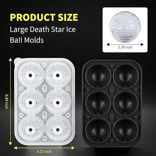 6 Chamber 2.34" 3D Death Star Ball Ice Cube Tray With Funnel,Large Round Ice Ball Molds Silicone Fun Shapes Whiskey Circle Ice Tray,For Chilling Whiskey,Cocktails,Bourbon,Brandy and Beverages thumbnail 2