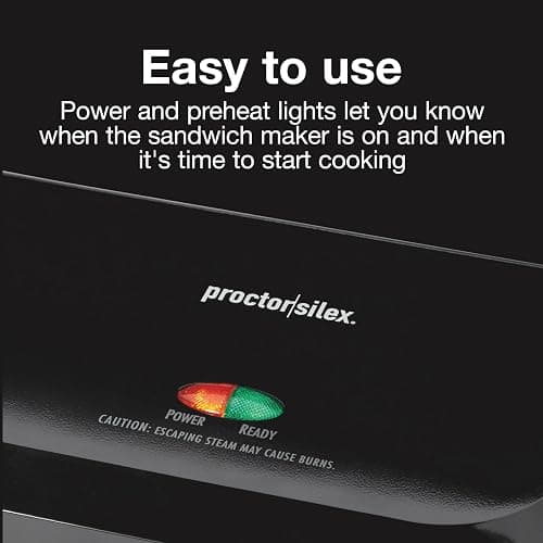 Proctor Silex 4 Serving Panini Press, Sandwich Maker and Compact Indoor Grill, Upright Storage, Easy Clean Nonstick Grids, Black (25440PS) - Panini Press thumbnail 6