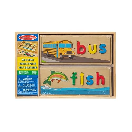 Melissa & Doug See & Spell Wooden Educational Toy with 8 Double-Sided Spelling Boards and 64 Letters Preschool Learning Activities, See & Spell Learning Toys for Kids Ages 4+ | 73 Pieces, 8 Double-Sided Spelling Boards, 64 Wooden Letters, Educational Toy, Preschool Learning Toys for Kids, Ages 3+ thumbnail 3