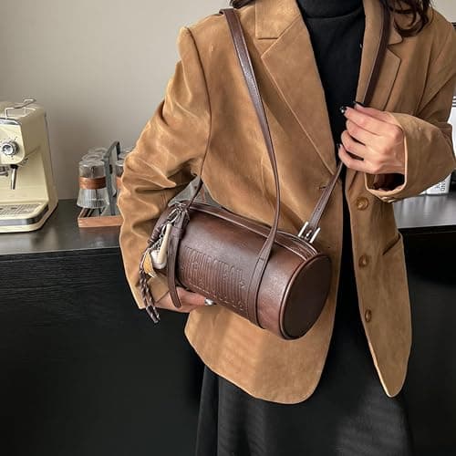 Multifunctional Retro Styles Cylinder Handbag For Women PU Leather Shoulder Bag 2025 Design Crossbody Purse Armpit Bags Cylinder Shoulder Bag thumbnail 3