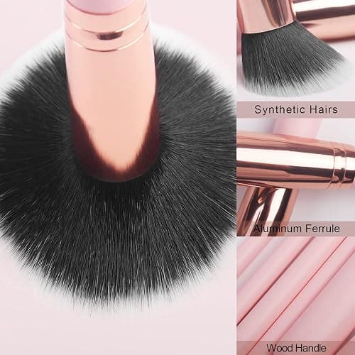 Real Perfection Makeup Brush Set 16 Pcs with 1 Eyebrow Razor Premium Synthetic Foundation Powder Concealers Eyeshadow Blush Makeup Brushes Make up Brushes Kit (Pink) thumbnail 5