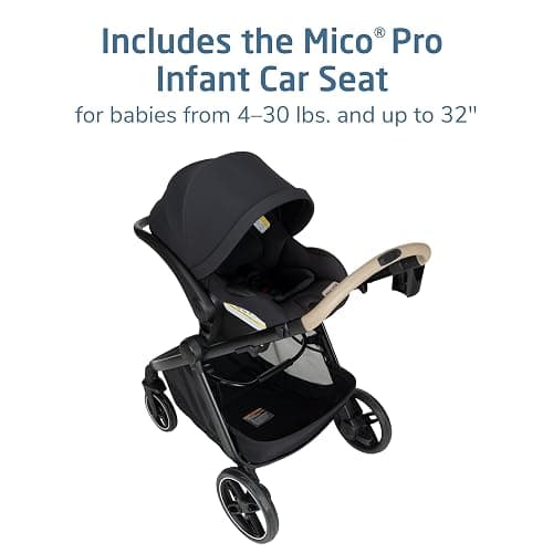 Maxi-Cosi Zelia Pro 5-in-1 Travel System with Mico Pro Infant Car Seat, Baby Stroller Combo, Reversible Seat, Large Wheels, Adjustable Handle, Newborn to Toddler, Lightweight, Caspian Caviar thumbnail 6