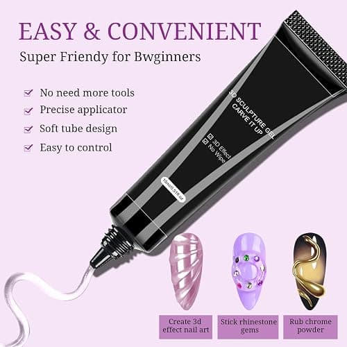 3D Nail Sculpting Gel, 15ML Solid Rhinestone Glue Nails Art, Non Stick False Nails Extension Gels for Carving Patterns, UV LED Builder Blooming Gels Nail Polish Super Adhesive, for Girls & Women thumbnail 4
