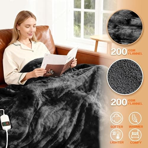 Cushious Electric Heated Blanket Throw 50''x60''Size Faux Fur Heating Blanket 10 Heating Settings, 1-8h Timer & Overheat Protection, Machine Washable, Soft Flannel and Sherpa Full Body Warmth thumbnail 2