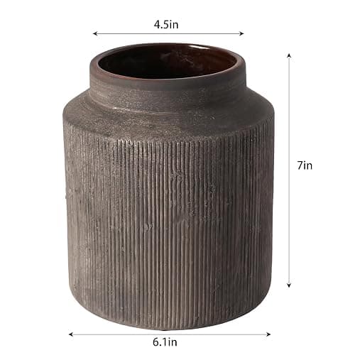 Rustic Vases for Home Decor. Ceramic Vase for Dining Table Decor. Terracotta Decorative Vase 6.1IN. ZSHLXM - Dark Brown - 6.1*7IN thumbnail 2