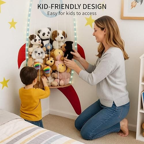 PUTSKA Corner Storage Organizer - Stuffy Storage, Space-Saving Plushies and Corner Organizer for Kids Room - Spaceship thumbnail 3