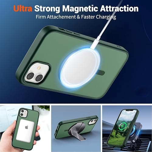 SUPFINE Magnetic for iPhone 12 Mini Case & iPhone 13 Mini Case (Compatible with MagSafe) (Military Grade Drop Protection) Slim Translucent Matte Shockproof Phone Cover,Forest Green thumbnail 5