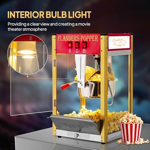 ROVSUN Popcorn Machine with 8 Ounce Kettle Makes Up to 32 Cups, Commercial Popcorn Machine Countertop Popcorn Maker w/Stainless Steel Scoop, Oil Spoon & 3 Popcorn Cups for Home Movie Theater, ETL, Red thumbnail 7